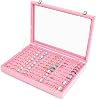 Frebeauty Ring Organiser Tray 100 Slots Ring Holder with Clear Lid Velvet Ring Storage Box Ring Tray for Jewellery Store Ring Display Case for Jewellery Show Ring Box for Women(Pink