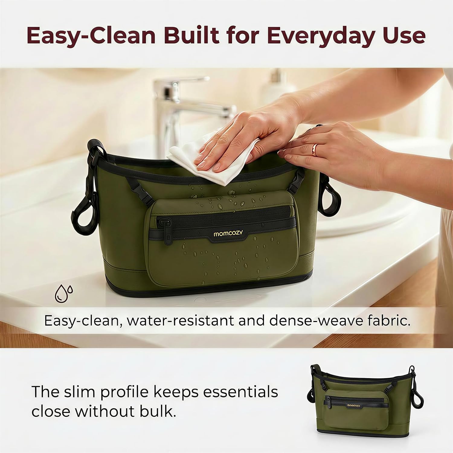 Momcozy Universal Stroller Organizer, Slim Stroller Caddy with 2 Insulated Cup Holders