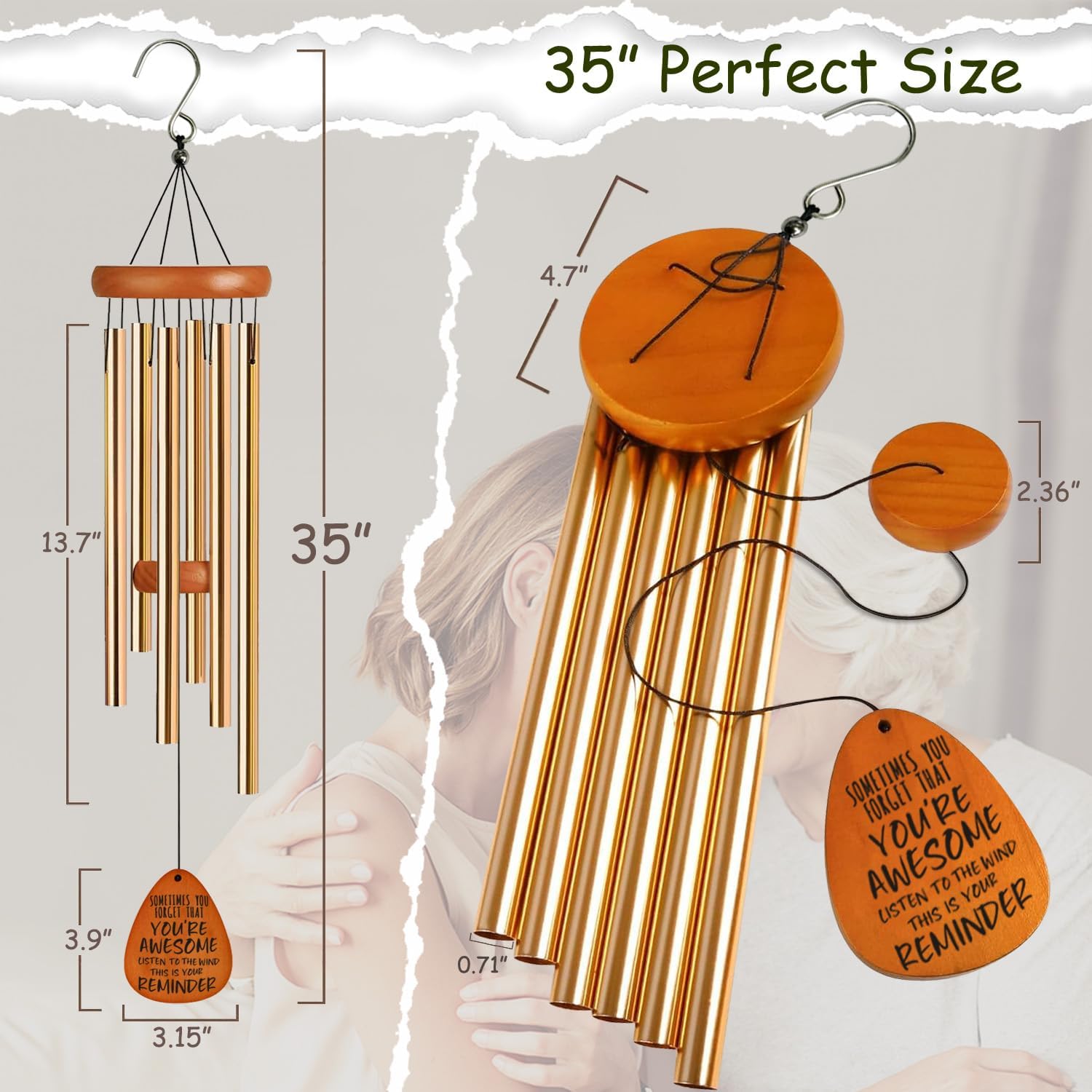 Birthday Friendship Gifts for Women Men Friends, 35" Wind Chimes Distance Best Friend Thank You Gifts