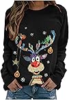 Sudadera Navidad Mujer Jersey Navideño Feo Sudaderas Navideñas Mujer Divertido Pullover Navidad Patrón de Astas Jerseys Navideños Chica Talla Grande Sueter Anchas Camisetas Blusas (negro-11, XL)