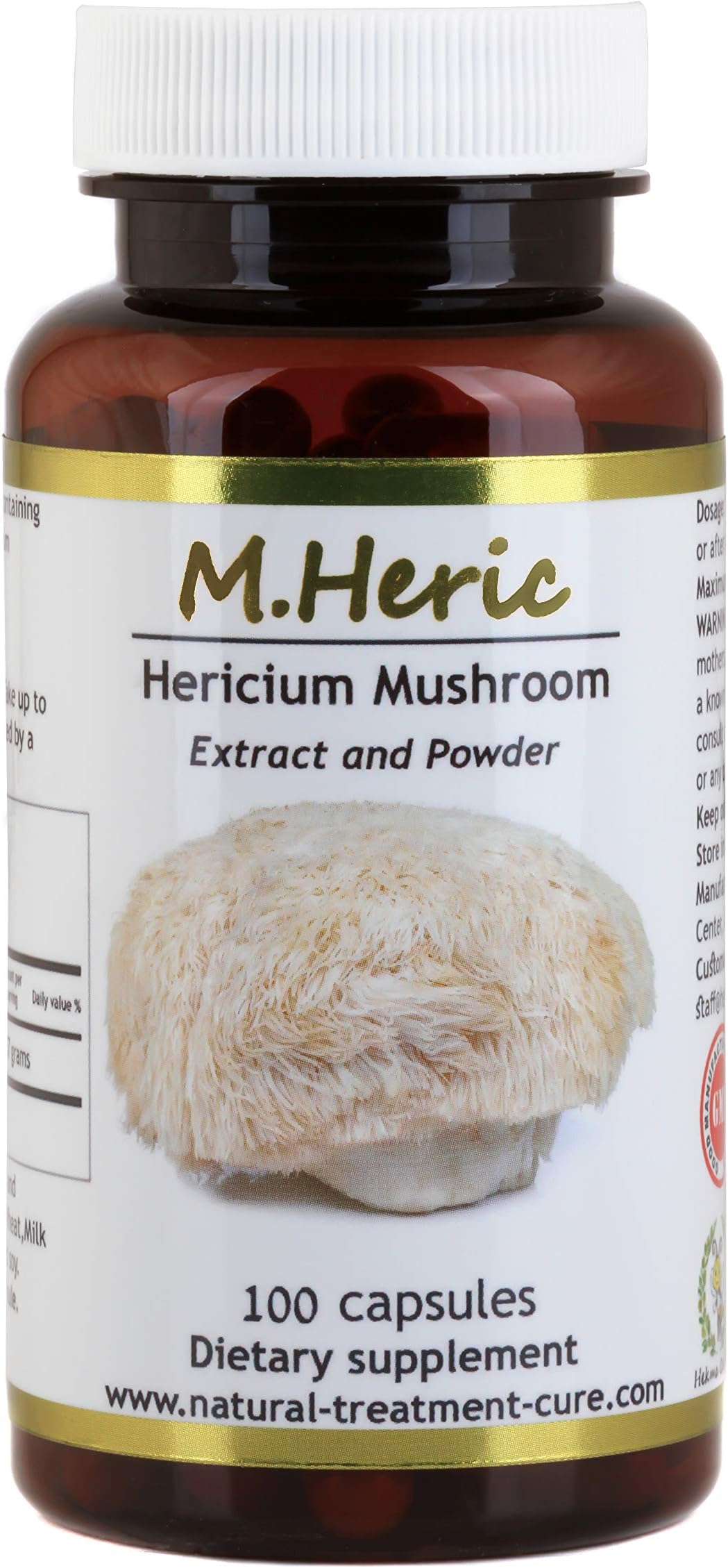 Hekma CenterPure Hericium Mushroom - Lion's Mane - Extract and Powder - 100 Capsules
