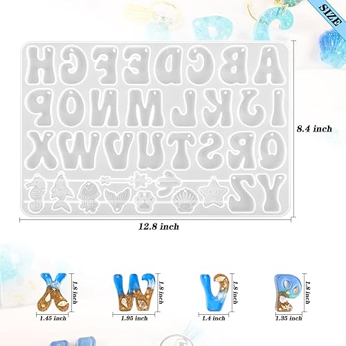 Miniatura 3 de Moldes de llavero de alfabeto Moukiween con agujero, moldes de números y letras de resina para kit de fabricación de dijes de joyería para llavero