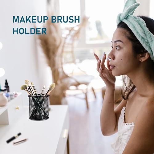 Miniatura 7 de QYH Portalápices de metal para escritorio de malla, 4 paquetes, organizador de bolígrafos negro, oficina, 3.54 x 3.93 pulgadas