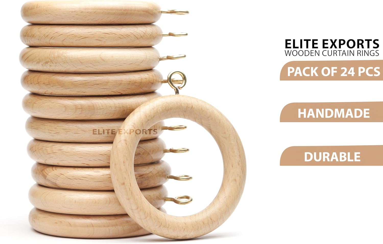 24 Pack Wooden Curtain Drapery Rod Rings Farmhouse Beech Wood Drapes Rings,Vintage Window,Shower Curtain 1.25 Inch Interior Diameter Rustic for 1-1.2 Inch Curtain Ring Rod Pole Outer (2 inch)