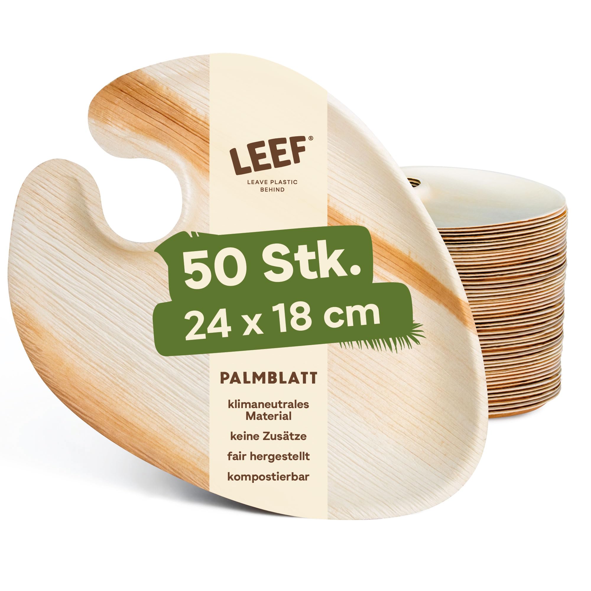 Leef 50x Palmblatt Teller Cocktail - Einweggeschirr kompostierbar und naturbelassen - 24 x 18 cm - Cocktail Bio nachhaltig plastikfrei - umweltfreundlich - Geschirr Partygeschirr Einwegteller