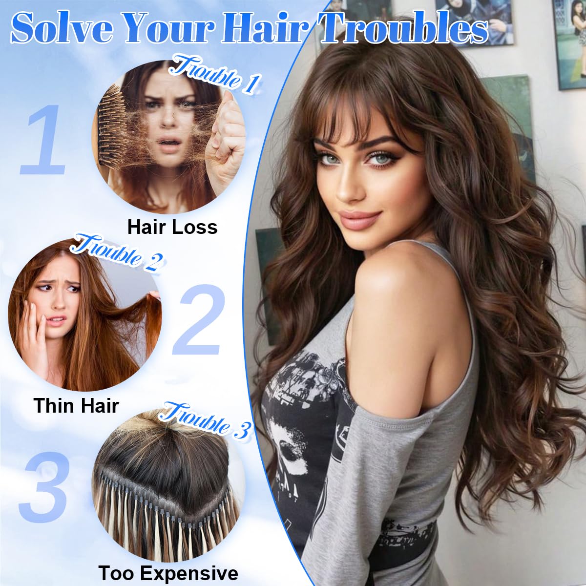 JIAMEISI Clip in Hair Extensions 4PCS Full Head Long Wavy Hair Extensions Synthetic Fiber 22 Inch 200g Clip in Thick Hairpieces for Women/Girls (#8B Chocolate Brown) - Image 2