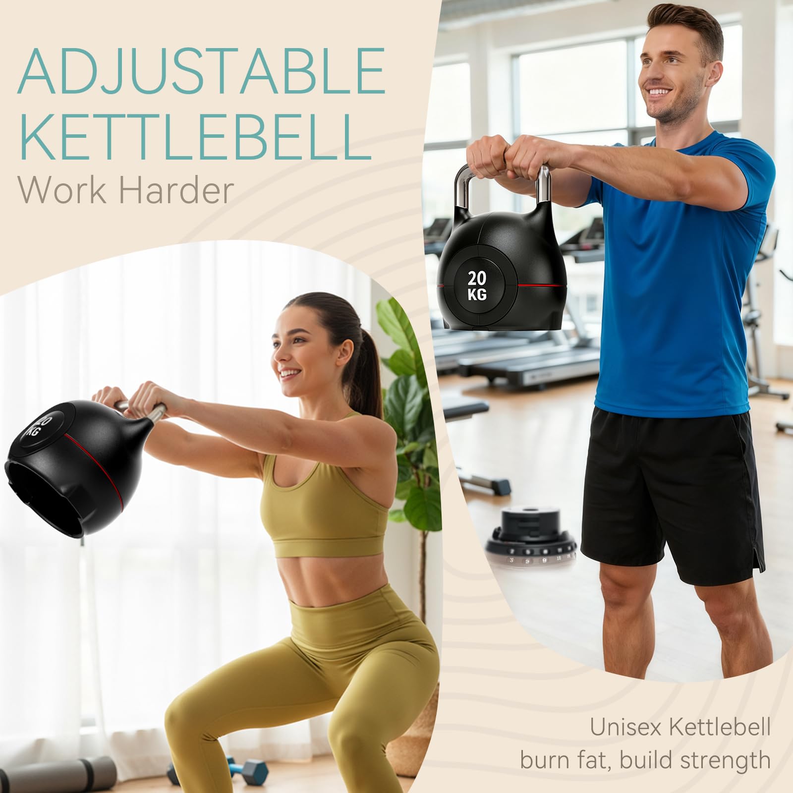 Kettlebell Réglable 10 kg 20 kg, 7-en-1 Kettle bells, 7 Niveaux de Poids, Idéal pour Fitness & entraînement à domicile, Compact & Peu Encombrant