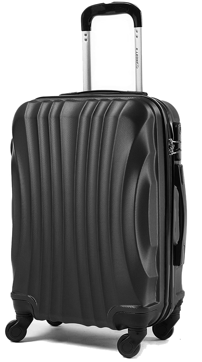 R.Leone Ryanair 55x40x20cm Valigia Trolley Bagaglio a mano Rigido Ultraleggero in ABS 4 Ruote smontabile Rimovibili Autonome 20373N (Valigia 55X40X20cm, Nero) Valigia 55X40X20cm Nero