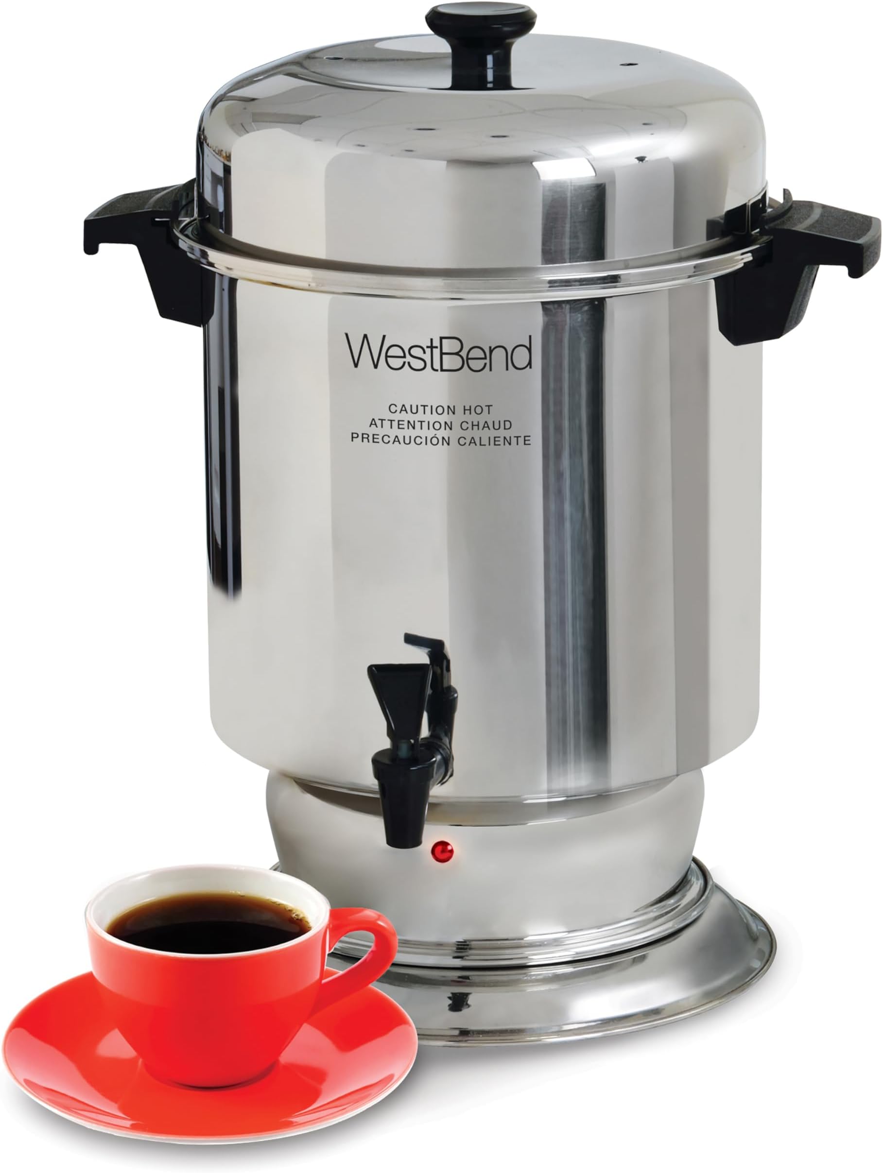 West Bend 13550 Coffee Urn Commercial Polished Stainless Steel Features Automatic Temperature Control Large Capacity with Fast Brewing and Easy Clean Up, 55-Cup, Silver