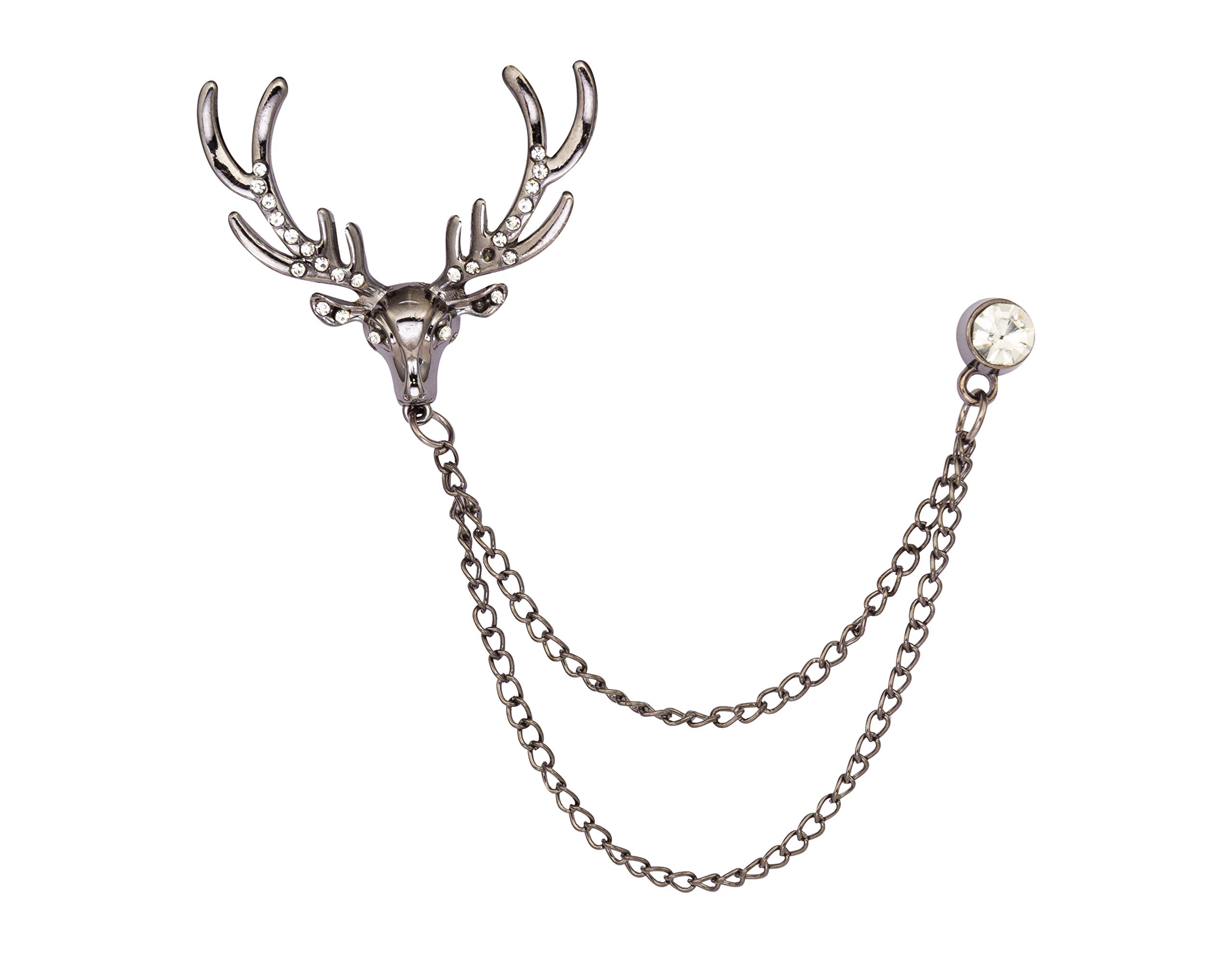 Knighthood Gun Metal Stone Detailing Reindeer Head with Hanging Chain Lapel Pin Brooch for Men (B07VD5ZKHR) Amazon Price History, Amazon Price Tracker