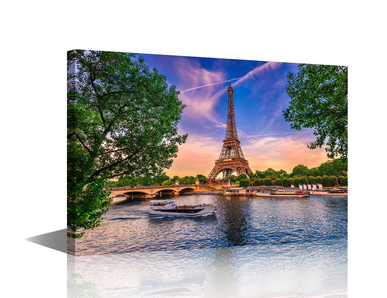 Cuadro de París para salón con atardecer en el río Sena y la Torre Eiffel 8
