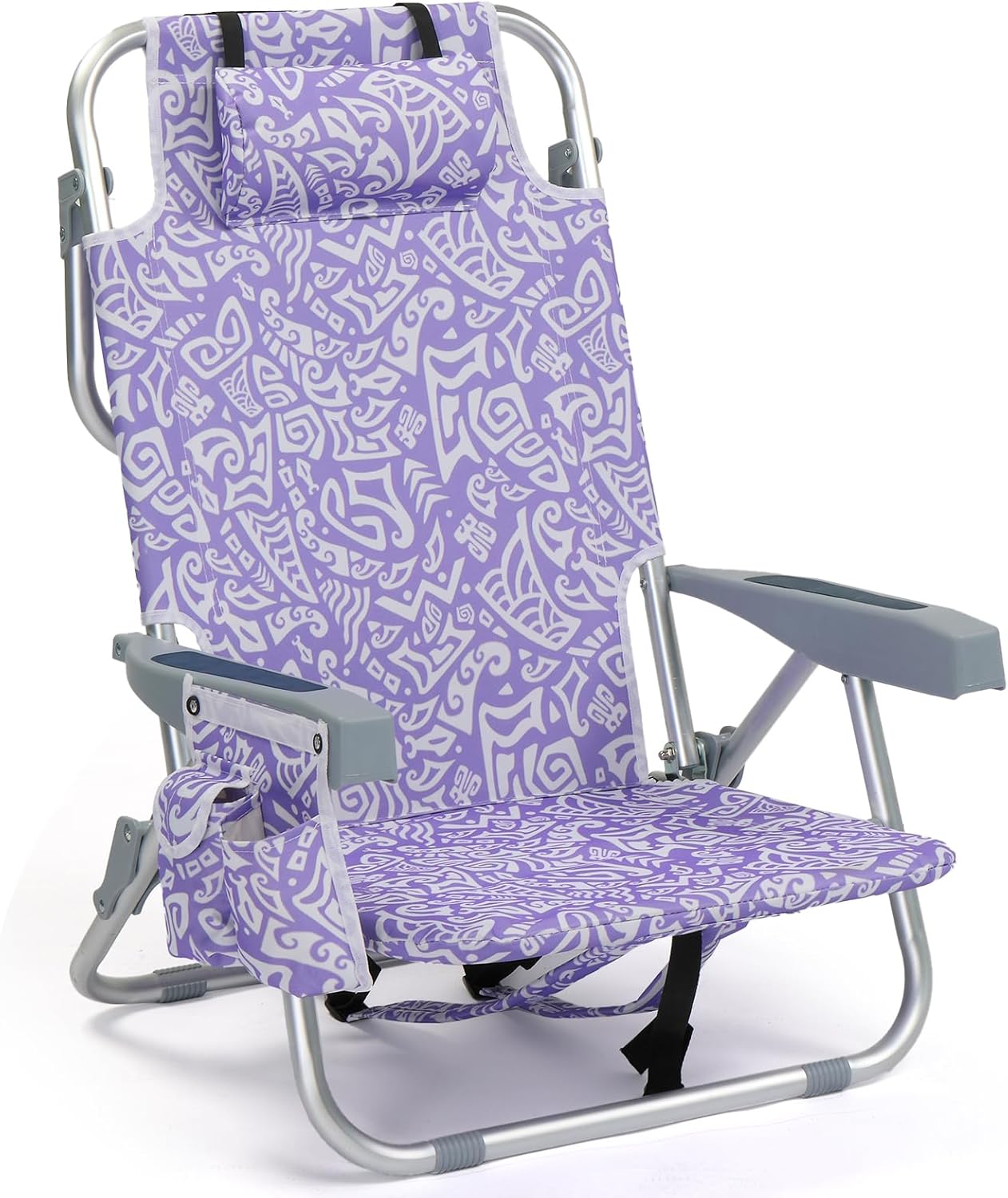 Outvita Backpack Beach Chair, 5 Level Adjustable Positions Beach Chair with Back Storage Bag, Cooler Pouch and Side Bags for Beach Poolside Lawn