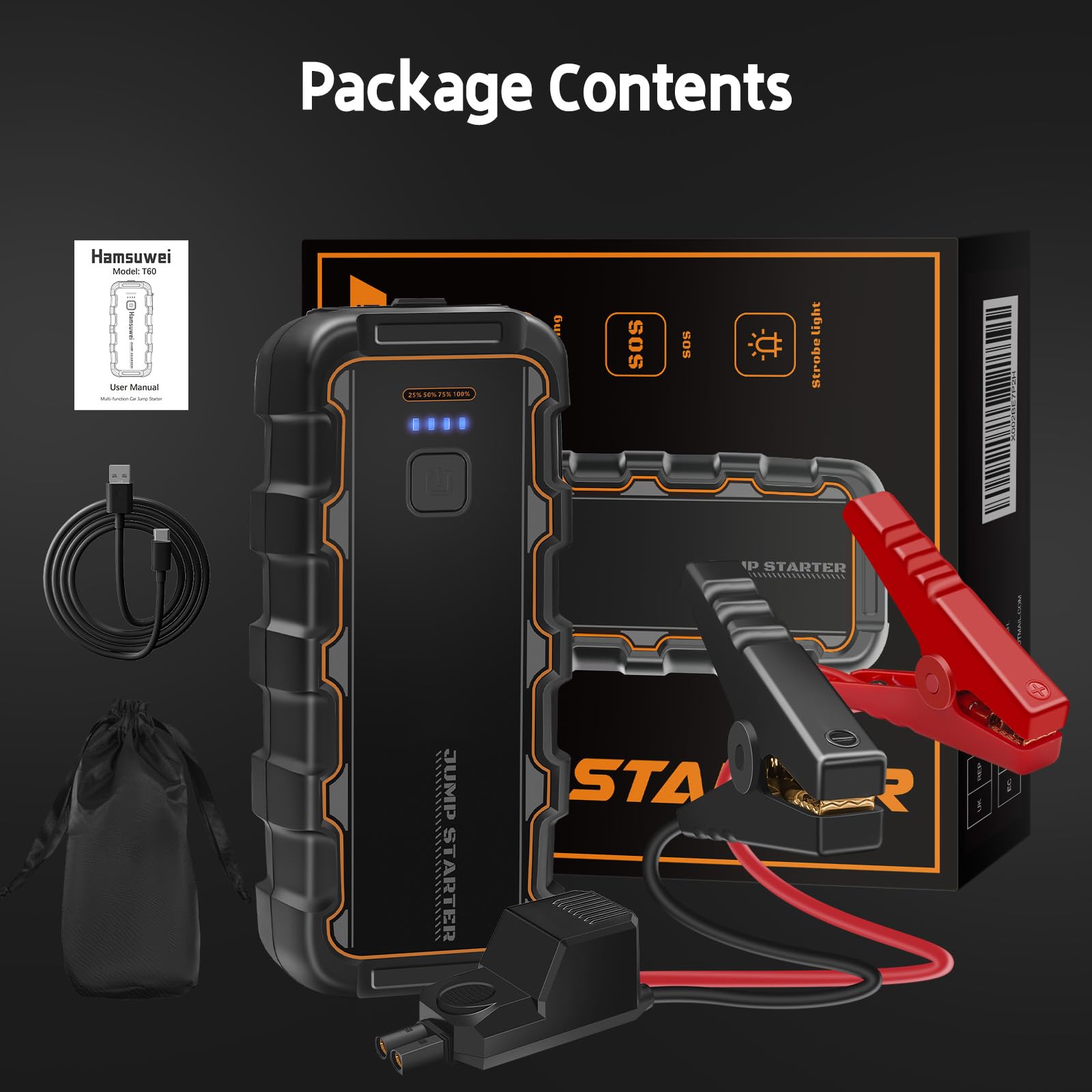 Booster Avviamento Auto 7000 A, (6.0L Gas/3.0L Diesel) Avviatore Batteria Auto Professionale per Camion e Macchina, Power Bank 12V con 2 USB QC3.0, per Automobile, Moto, Barca e Emergenza Stradale