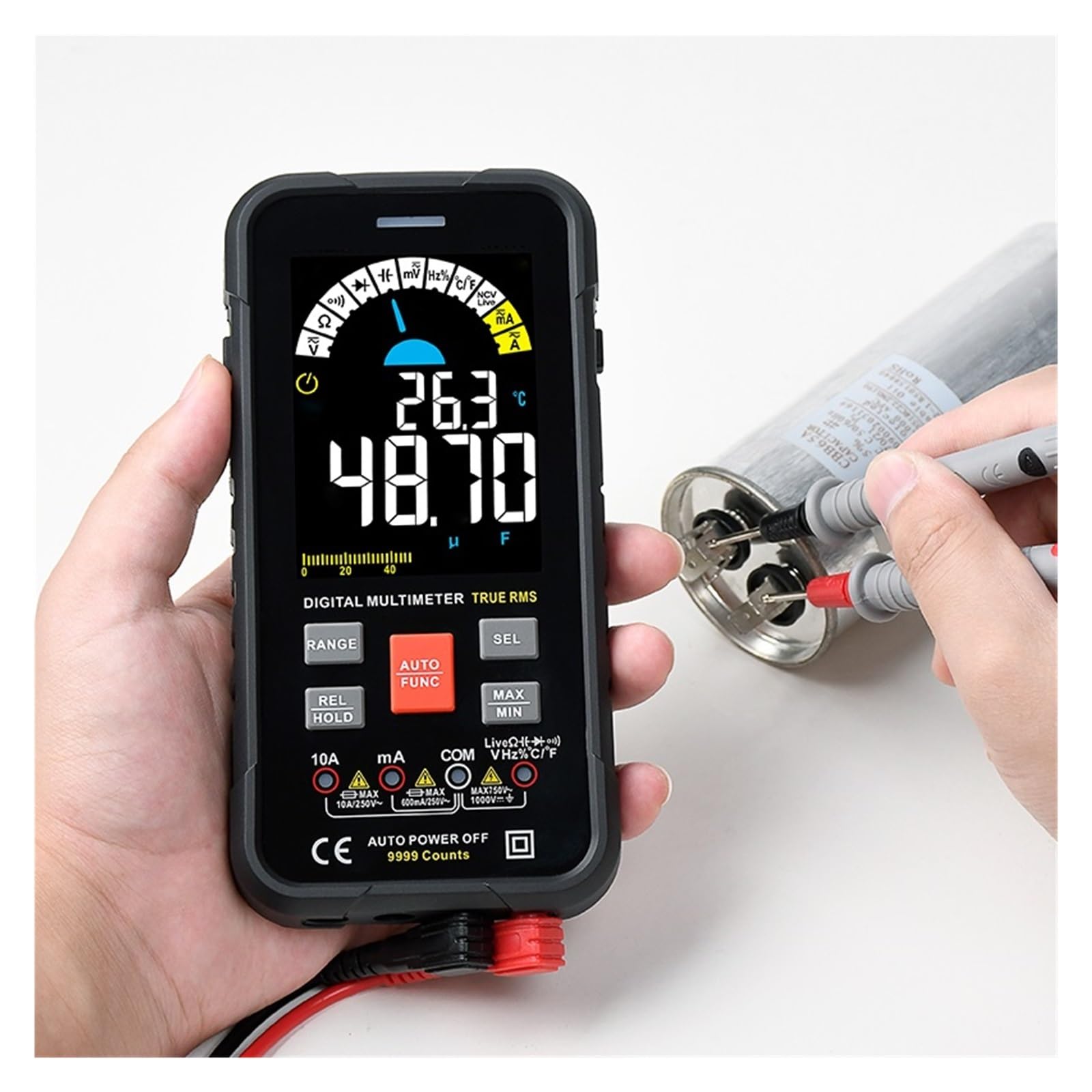 Multimetr Cyfrowy 9999 Zlicza Auto Zakres 1000V 10A Miernik Testowy Ohm Pojemność True Inteligentny Multitester Bezpieczny, Praktyczny, DokłAdny