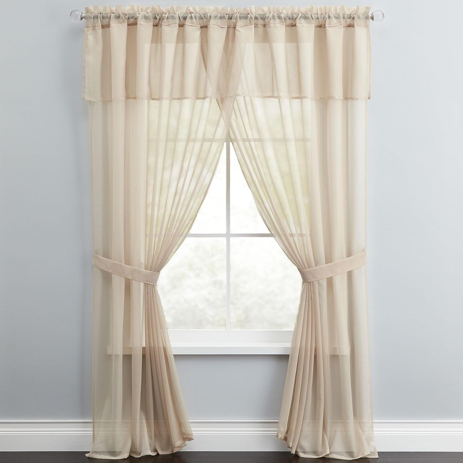 BrylaneHome BH Studio Sheer Voile 5 Piece One-Rod Curtain Set - 60" W 84" L, Silver