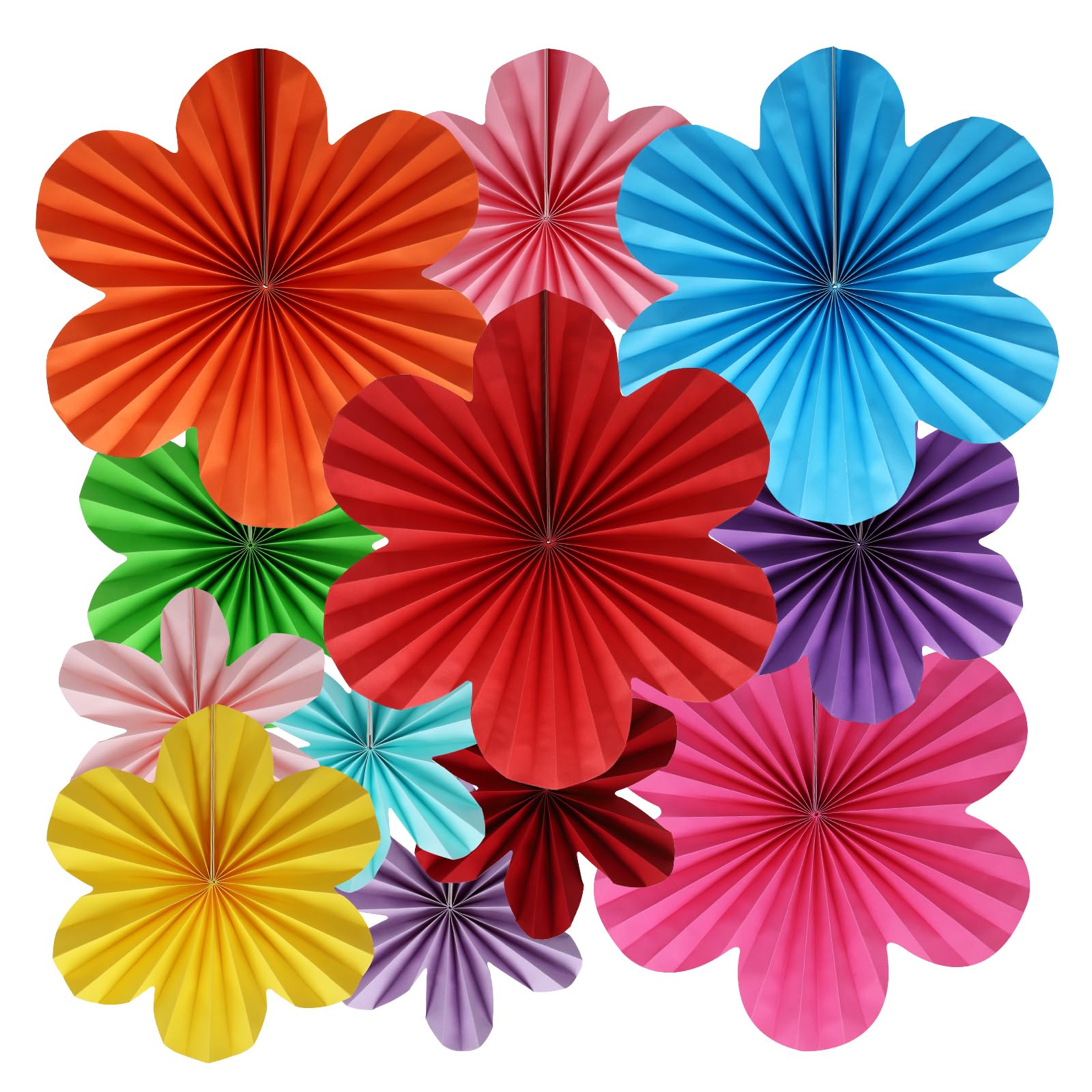 EASY JOY 9 stuks papieren waaiers, decoratie, oranje, roze, papieren bloemen om op te hangen, feestdecoratie, verjaardagsset voor bruiloft