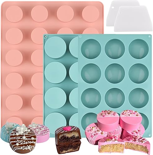 Miniatura 1 de Actvty Juego de moldes de silicona para tartas, moldes de silicona cubiertos de chocolate, moldes redondos de 24 cavidades con 2 espátulas para