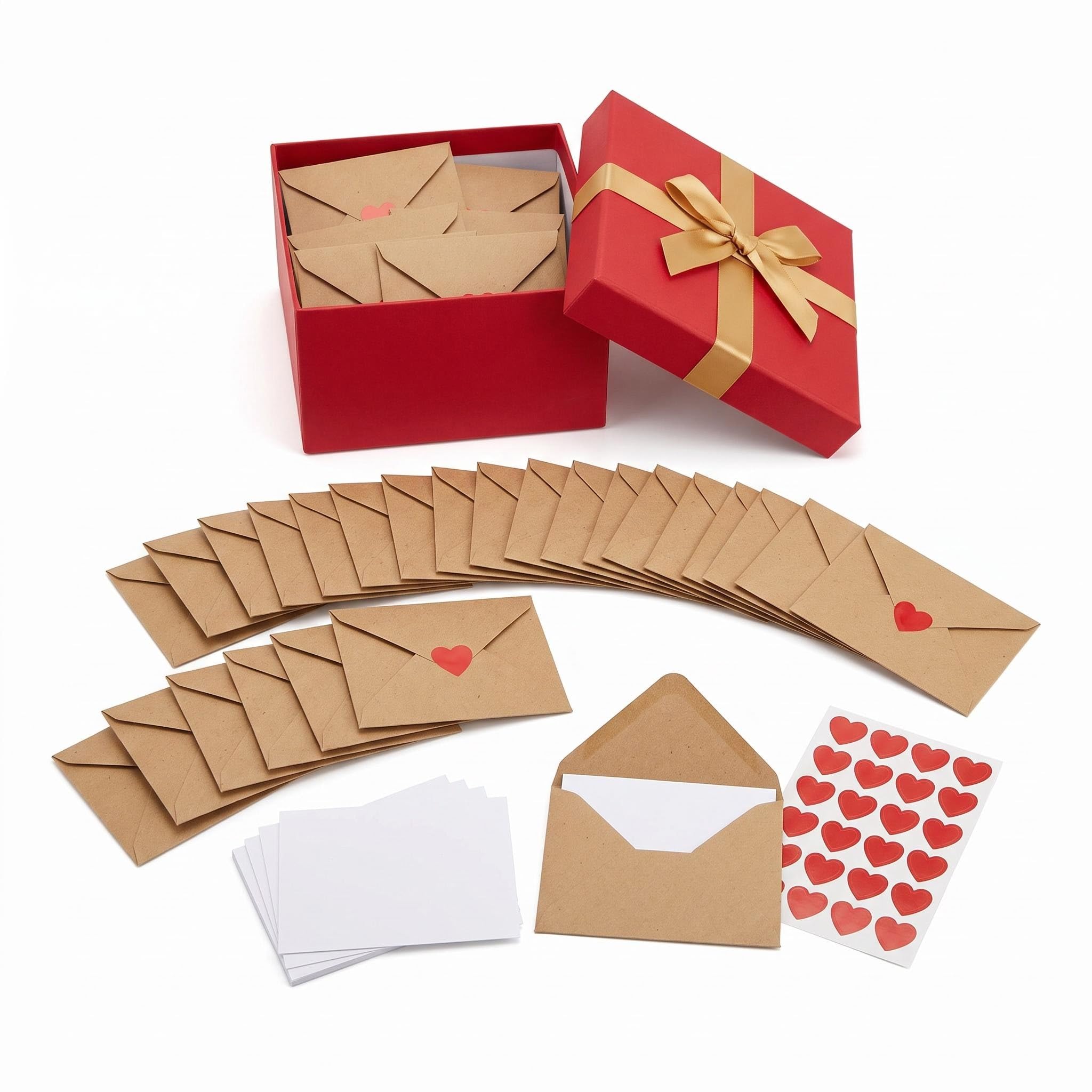 30 Mini Blank Love Note Cards with Envelopes & Heart Stickers