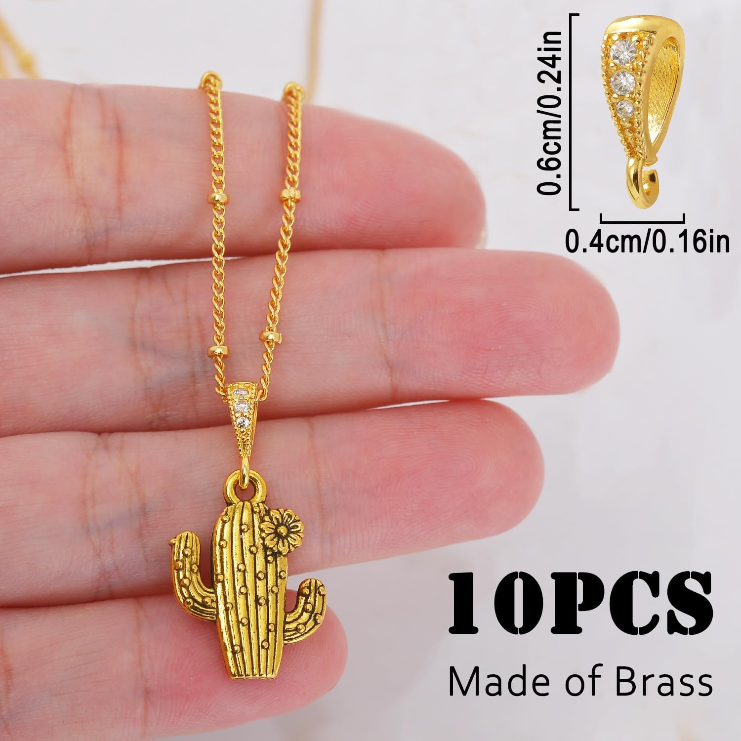 stino Jewelry Pendant Clasp Bails Paved Cubic Zircon, 10 Pack Necklace Connectors, for DIY Pendant & Jewelry Making (18K Gold Plated) - Image 2