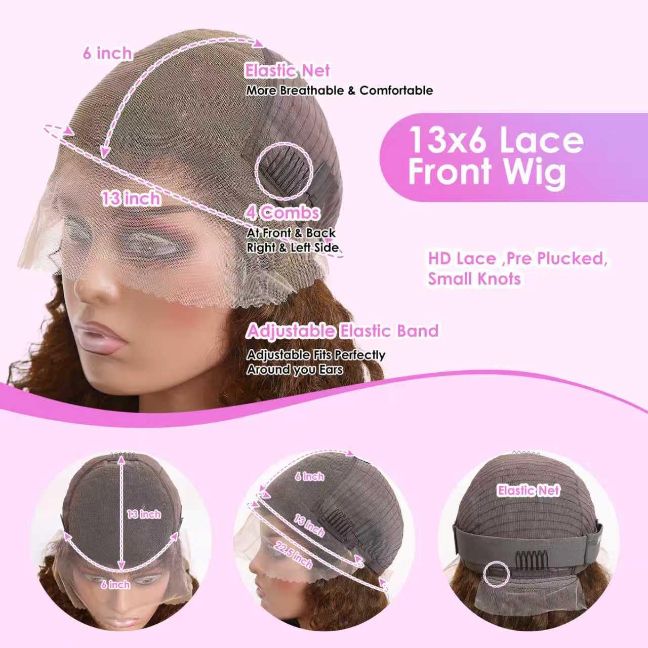 30 Inch Chocolate Brown Deep Wave Lace Front Wigs Human Hair 200 Density 13x6 HD Lace Frontal Wigs Curly Human Hair Brown Glueless Wig For Women Pre Plucked with Natural Hairline