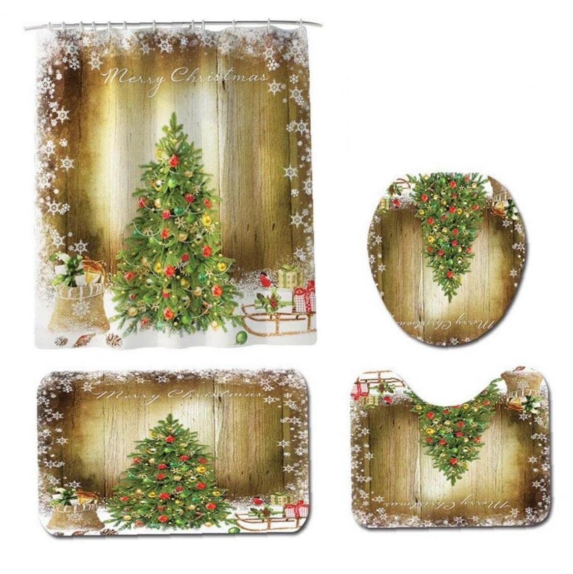 Rideau douche Noël avec crochets pour décorer votre salle de bain de fête