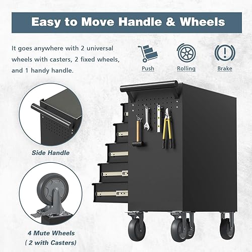 Miniatura 6 de Caja de herramientas rodante de 5 cajones con ruedas, caja de herramientas rodante con cajones, caja de herramientas portátil con ruedas,