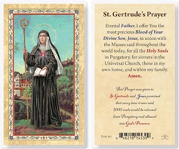 Hirten St. Gertrude Gold-Stamped Laminated Catholic Prayer Holy Card, Single Card Pocket-Size Devotional for Deep Prayer & Spiritual Reflection