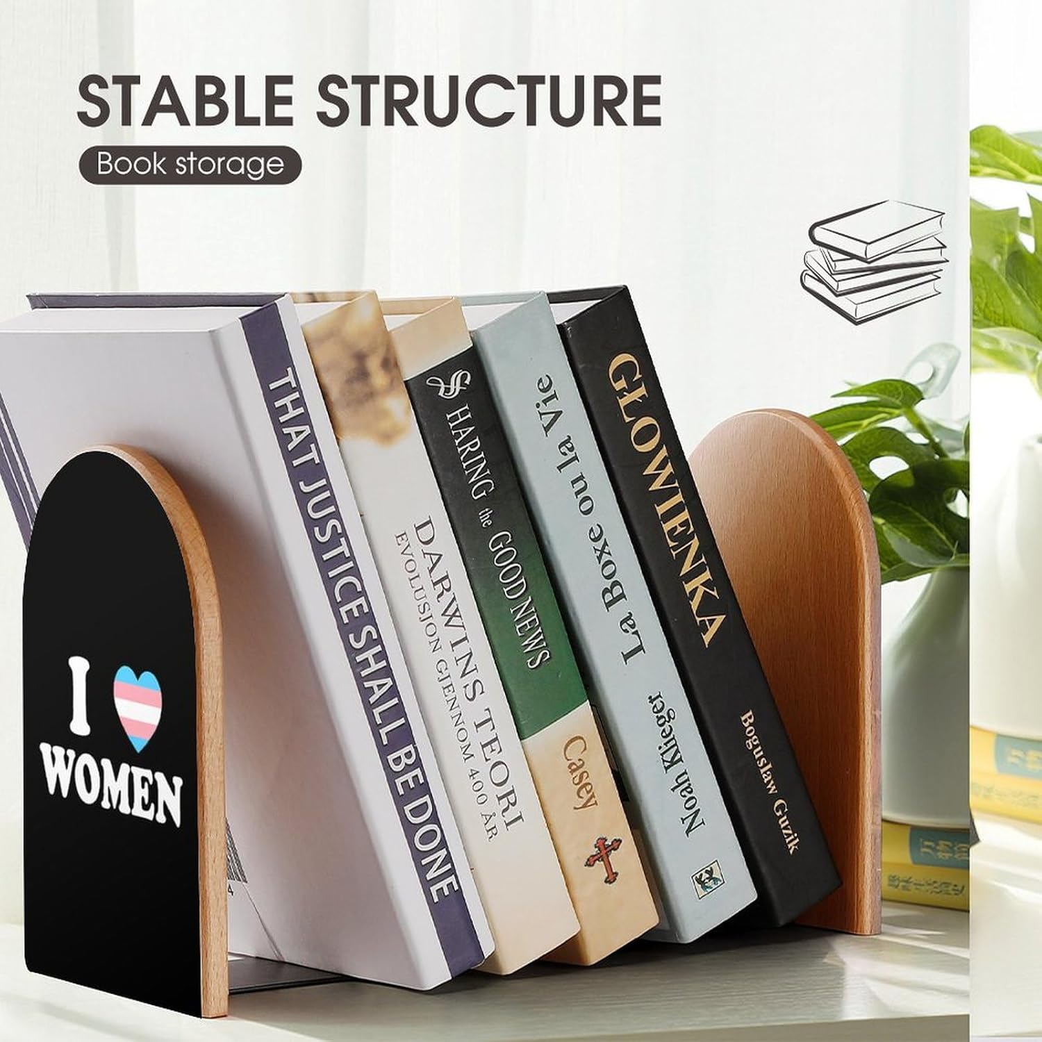 I Love Trans Women Cute Wood Book Ends Decorative Bookends 1 Pair Non-Skid for Shelves Home Office 7 X 5 Inch