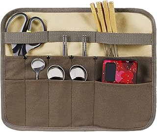 Cutlery Roll Pouch Camping Cutlery Roll Bag Canvas Cookware Set Roll Bag Camping Tableware Storage Roll Pouch for Picnic BBQ Camping Hiking 36.5 X 30cm/14.37 X 11.81in