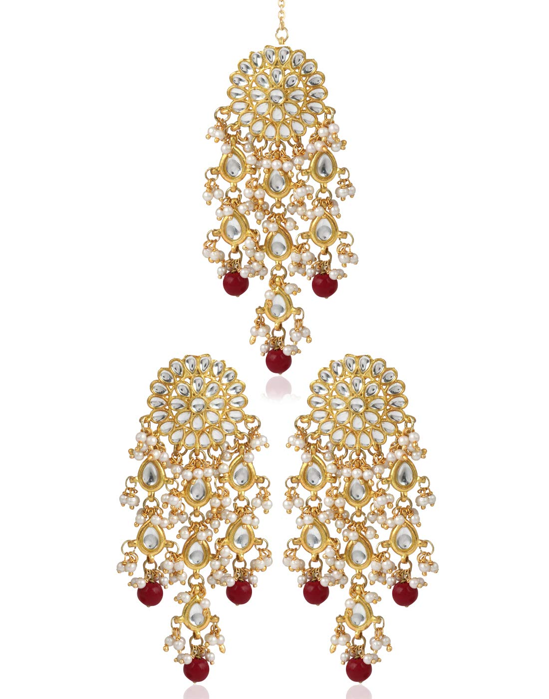 karatcart Metal Gold Plated and Kundan Earrings With Maang-tikka for Women & Girls, Golden & Red (B07RJHNY9T) Amazon Price History, Amazon Price Tracker