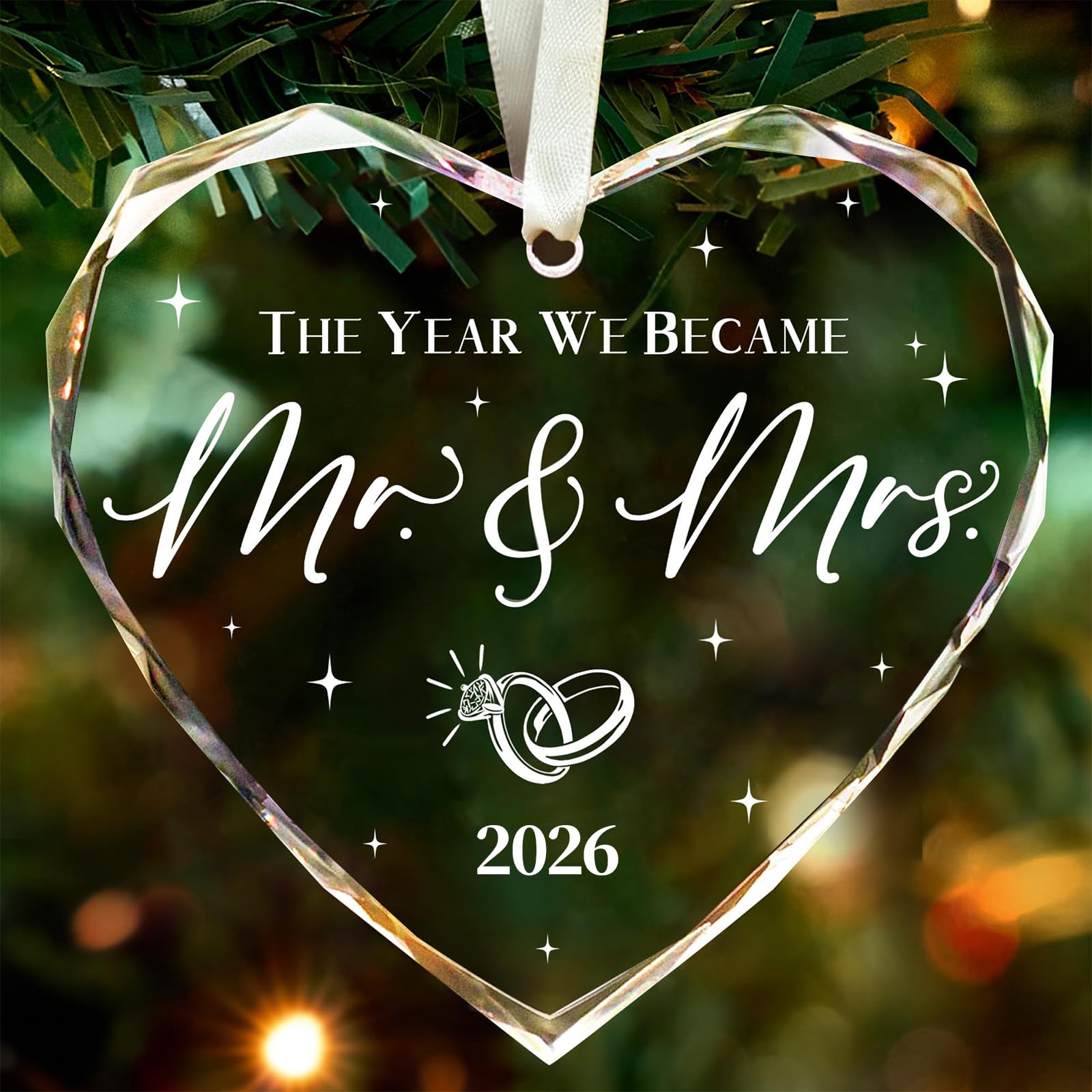 Yunlijia White Wedding Gifts Mr And Mrs Gifts Engagement Gift For Couples Anniversary Wedding Gift For Couple Personalised Bauble Crystal Glass Keepsake Congratulations For Newly Engaged Ornament 2026