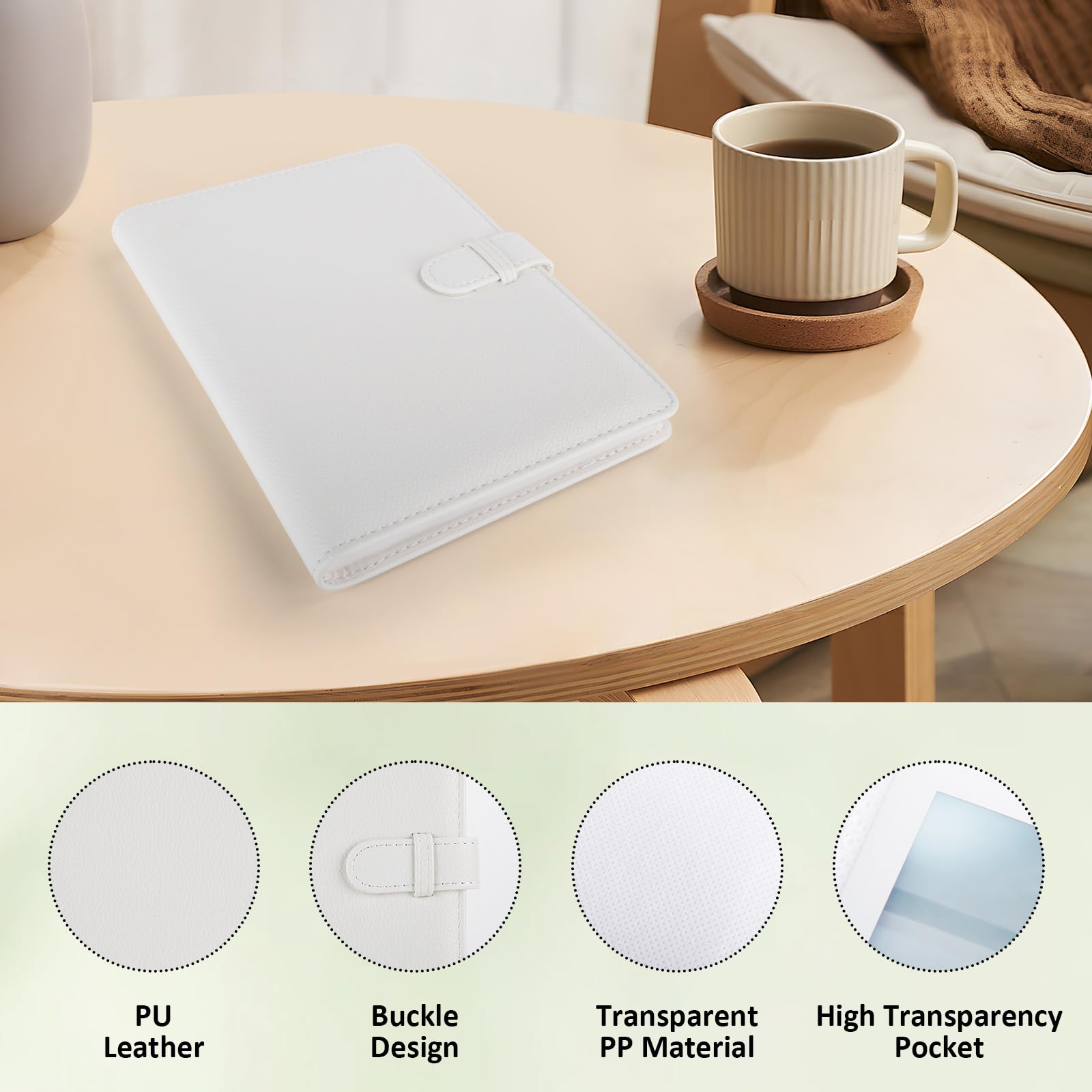 MUZIRI KINOKOO 80 Pockets Photo Album for Instax Wide EVO/Link WIDE/Wide 400 Camera Film,Lychee Texture PU Leather Album for Wide 300/Wide 210 Camera,4.25*3.4 inch Film Collection Souvenir Album-White - Image 4