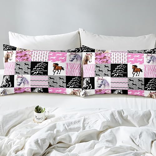Miniatura 7 de Juego de ropa de cama con diseño de caballo rosa para niñas, tamaño Queen, vaquera occidental, diseño de animales de granja para niños y mujeres,