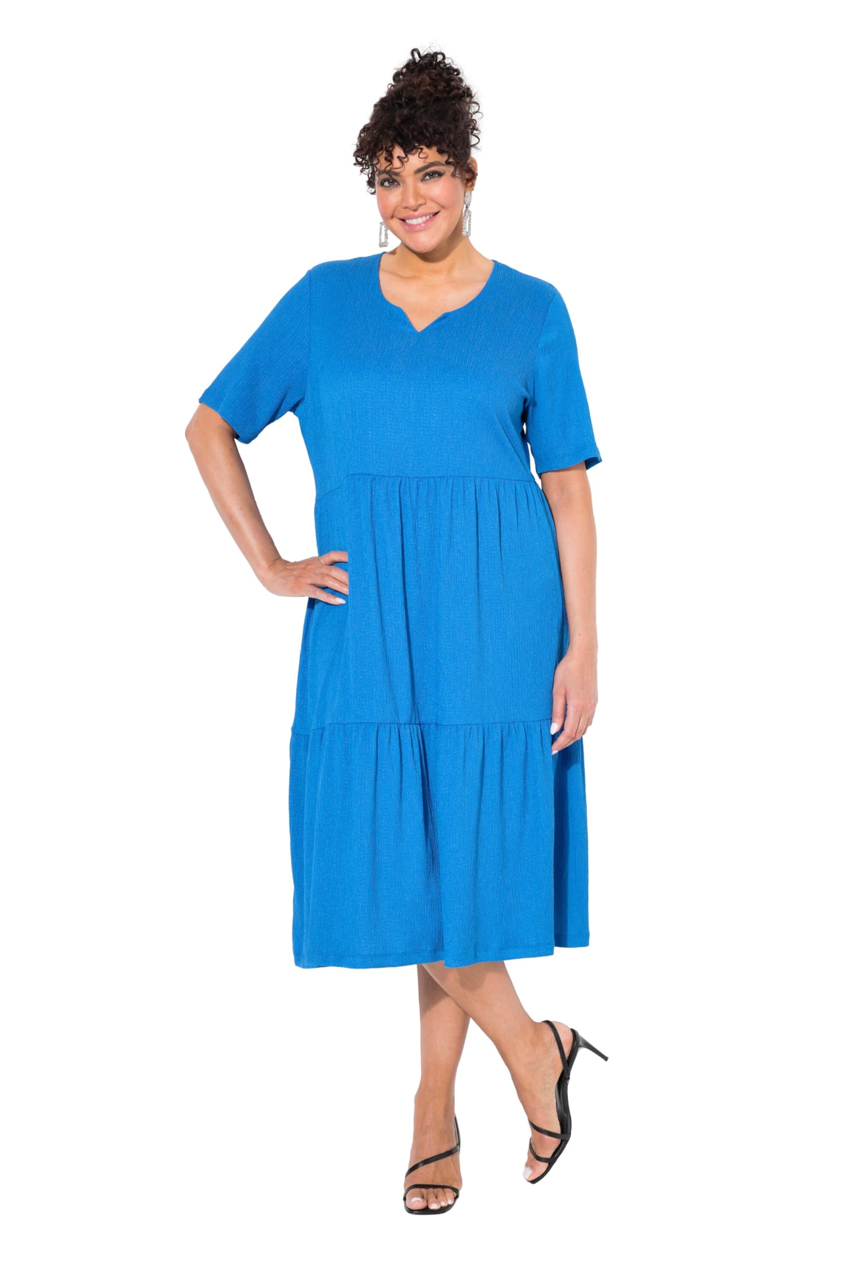 Ulla Popken Damen große Größen Übergrößen Plus Size Stufenkleid, A-Linie, Rundhalsausschnitt, Halbarm 838460