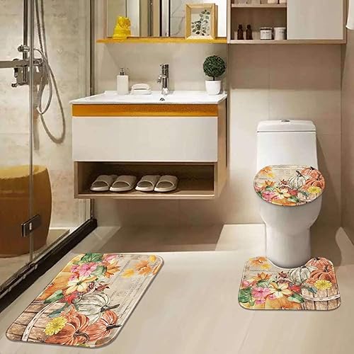 Miniatura 6 de ArtSocket Juego de baño de granja de otoño con cortina de ducha y alfombras y accesorios, espantapájaros rústicos de maíz, calabazas de cosecha,