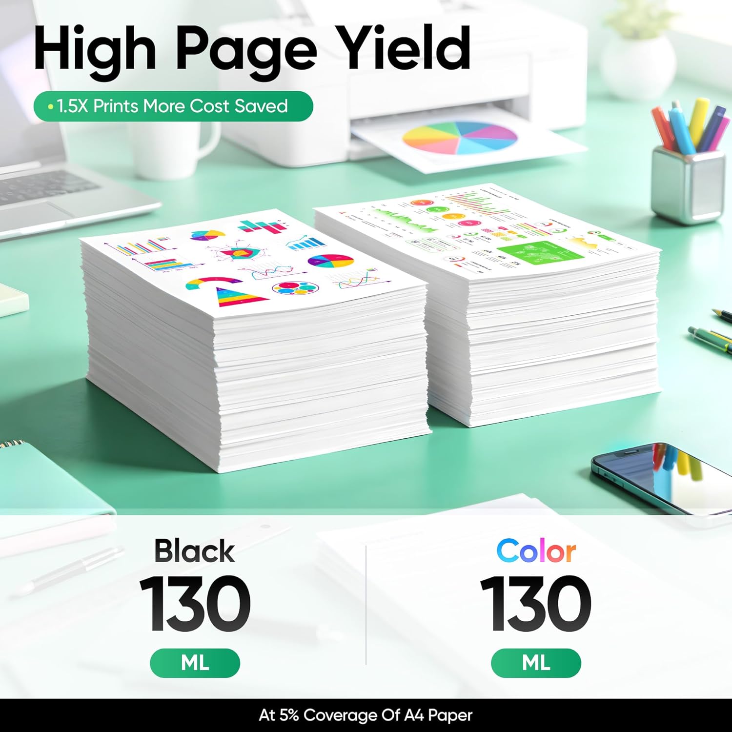 PFI-120 Pigment Ink Tank Kit 130ml 5-Pack Replacement for Canon PFI-120MBK PFI-120BK PFI-120C PFI-120M PFI-120Y Ink Cartridges Compatible for Canon imagePROGRAF TM-200 TM-205 TM-300 TM-305 Printer Ink