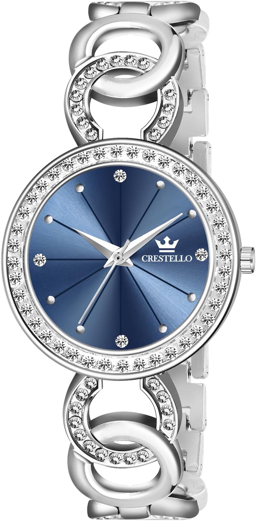 Silver Plated Bracelet Analog Wrist Watch for Women (Pink/Blue Dial) | CR-JWL139-142