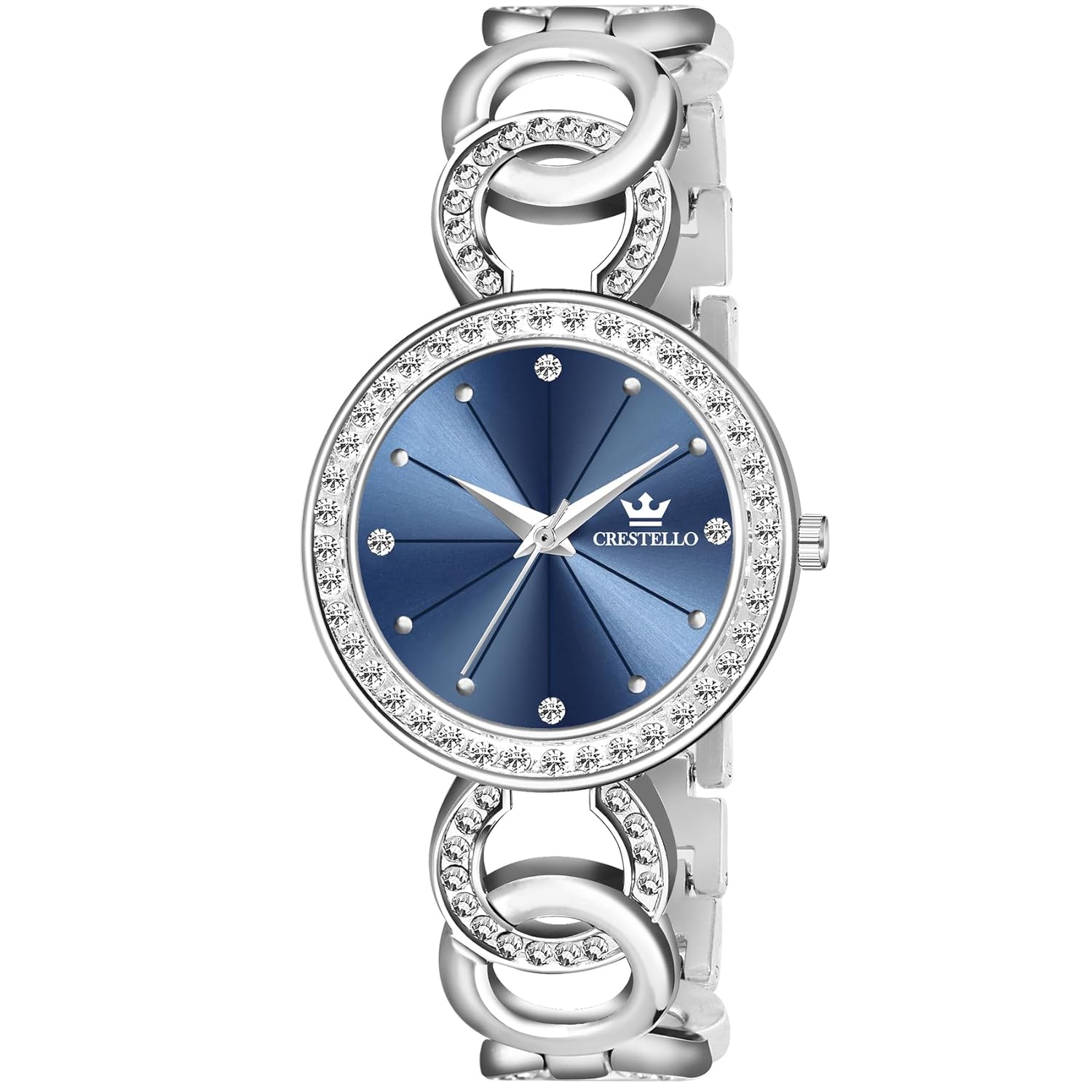 CRESTELLO Silver Plated Bracelet Analog Wrist Watch for Women (Pink/Blue Dial) | CR-JWL139-142