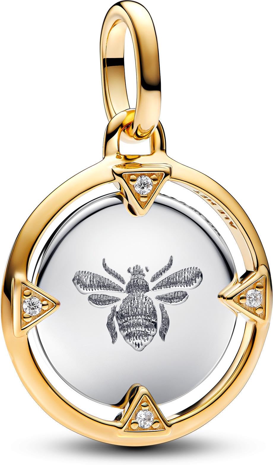 Bee sterling silver and 14k gold-plated medallion with clear cubic zirconia