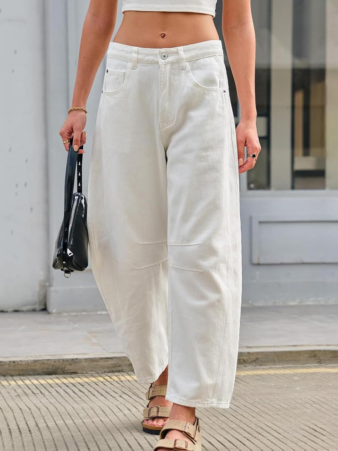 NARURAL Womens Baggy Boyfriend Jeans Vintage Wide Leg Mid Rise Barrel Denim Ankle Pants Cropped Jeans - Image 2