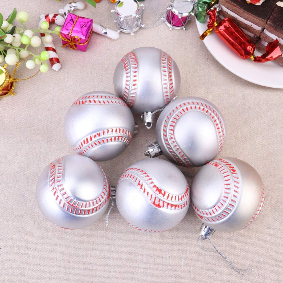 PATKAW 6pcs 2.3×1.9inch Christmas Balls Ornaments Christmas Baseball Ornaments Christmas Tree Hanging Decorations Christmas Tree Ornament for Xmas Tree, Party, Home Decor