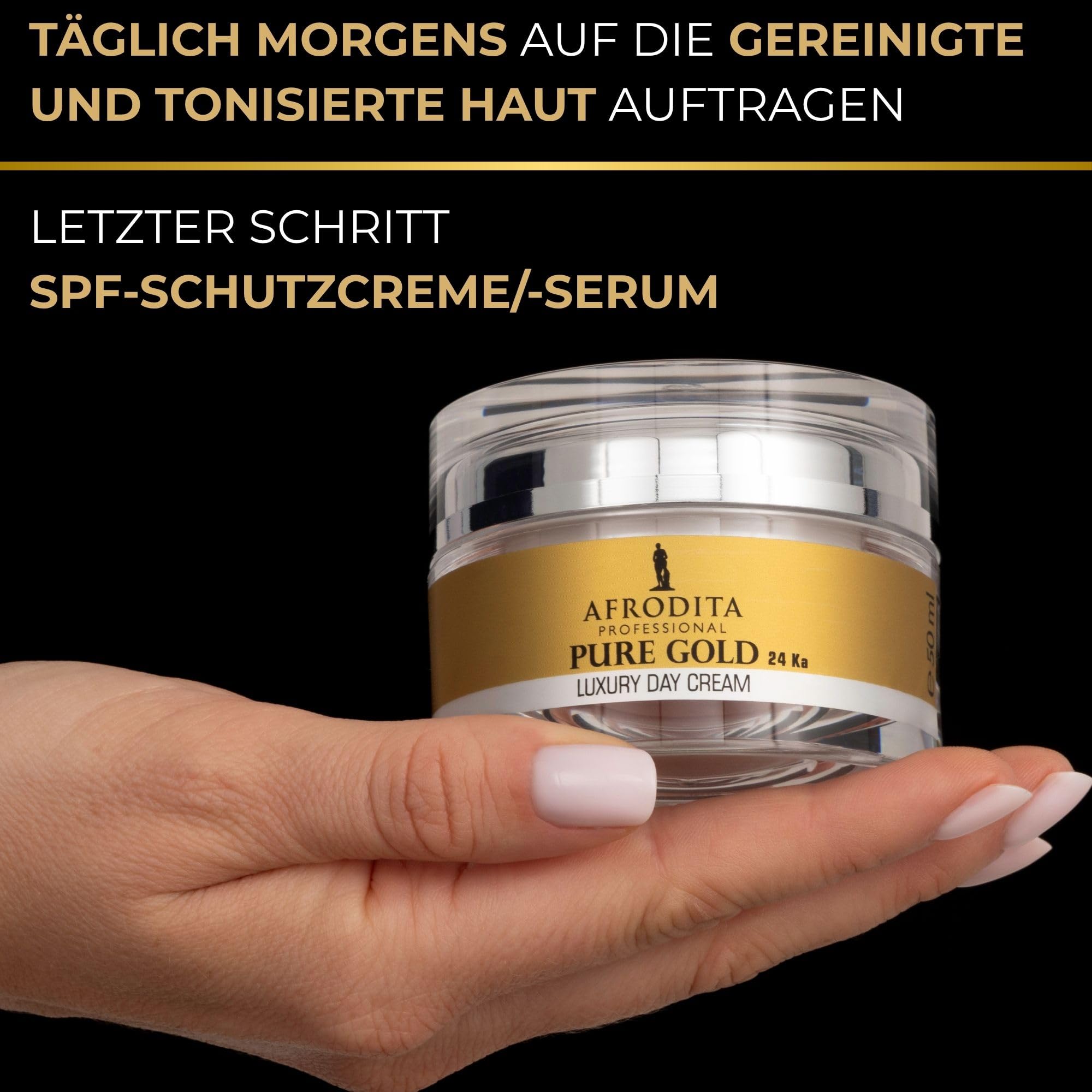 Afrodita Professional Pure Gold 24K Luxus Tagescreme, Anti-Aging Gesichtscreme für Damen, intensive Feuchtigkeit & Straffung für reife normale bis trockene Haut, vegan, 50 ml