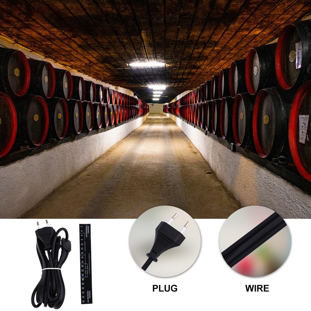 Cintura Riscaldante Nero Silicone per Fermentazione Birra Temperatura Uniforme e Alta Densità di Potenza, Accessorio Spina UE per Fermenter e Lievito