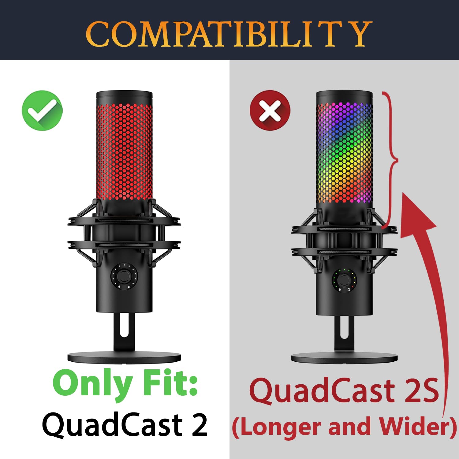 SOULWIT Microphones Pop Filter for HyperX QuadCast 2 - USB (Does Not Fit QuadCast 2S), Protective Mic Cover Windscreen Foam - Black - Image 2