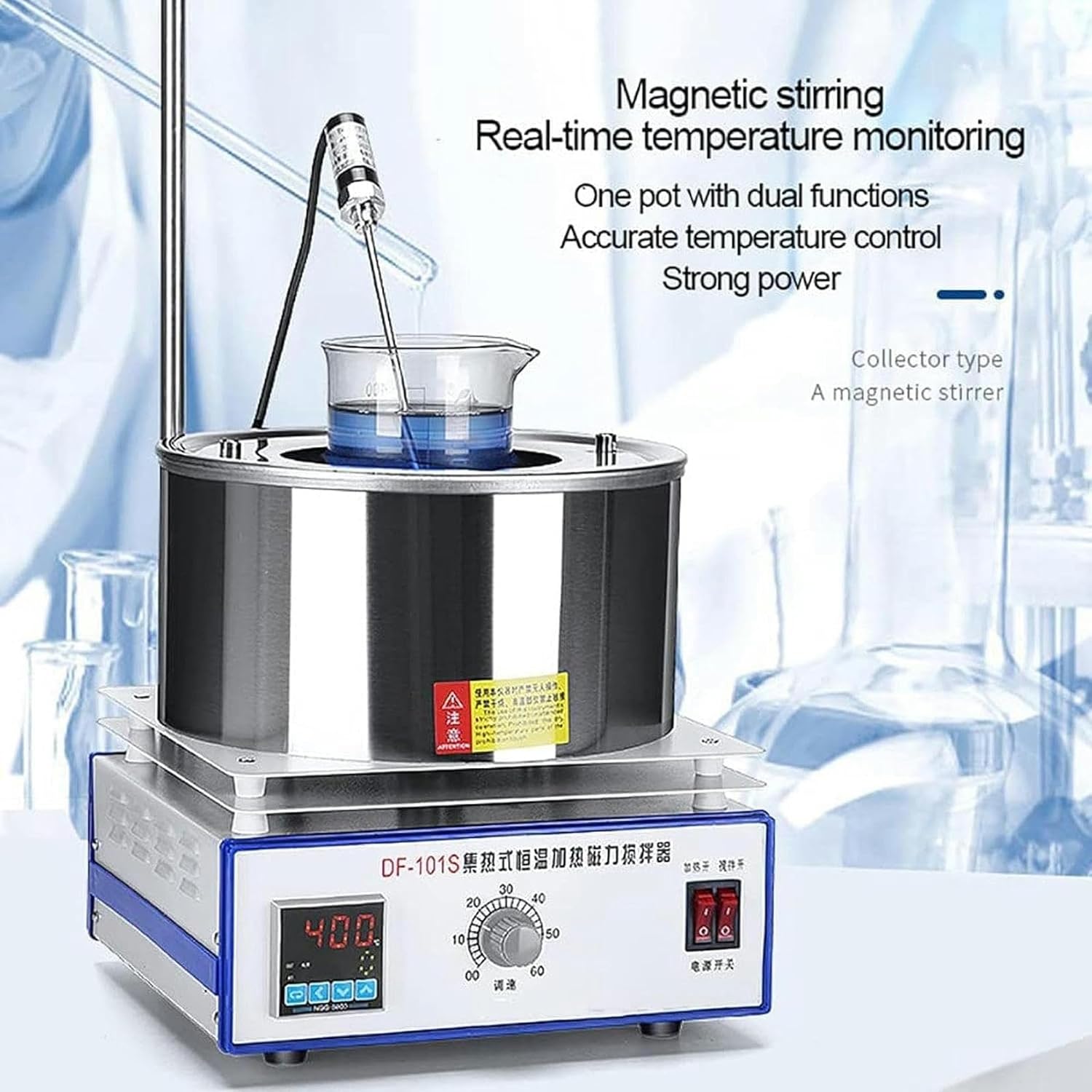 XENITE Collecting Type Heating Magnetic Stirrer, Digital Display Thermostatic Water Bath Laboratory Mixer Lab Stirrer, Stirring Capacity: 2000ml, 0-2600RPM, RT to 300°C, 600W Heating Power