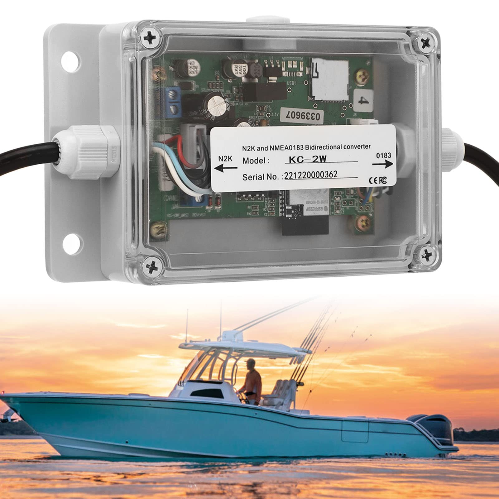 Conversor Bidireccional KC‑2W para NMEA2000 y NMEA0183 con Soporte y Sensor de Flujo de Instalación Plug and Play y Configuración Sencilla