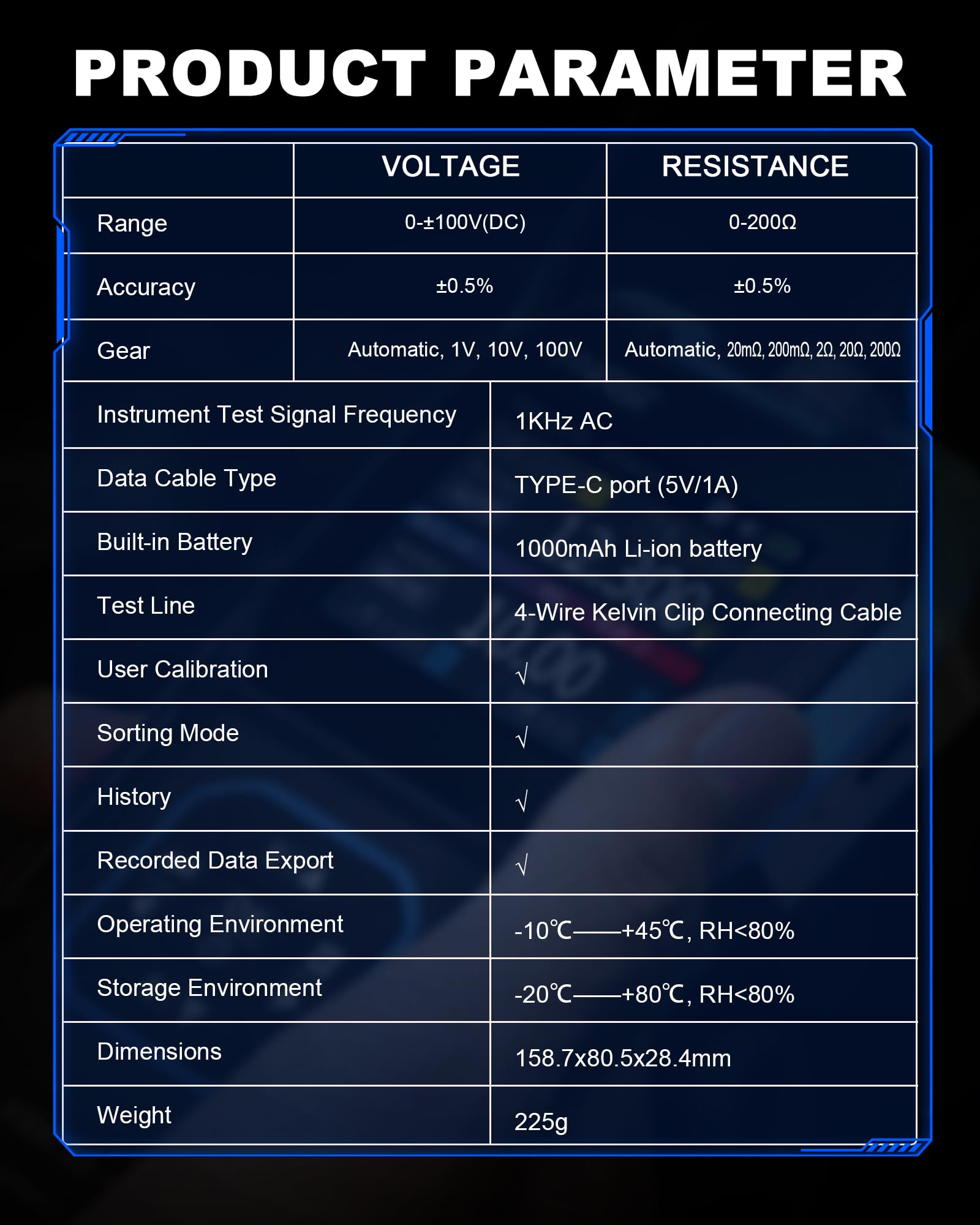 HRM-10 Batteria ad alta precisione Tester di resistenza interna 1-100V 20mΩ-200Ω 1KHz AC Data Storage Design portatile per auto, elettronica e fai da te GOLDCHAMP
