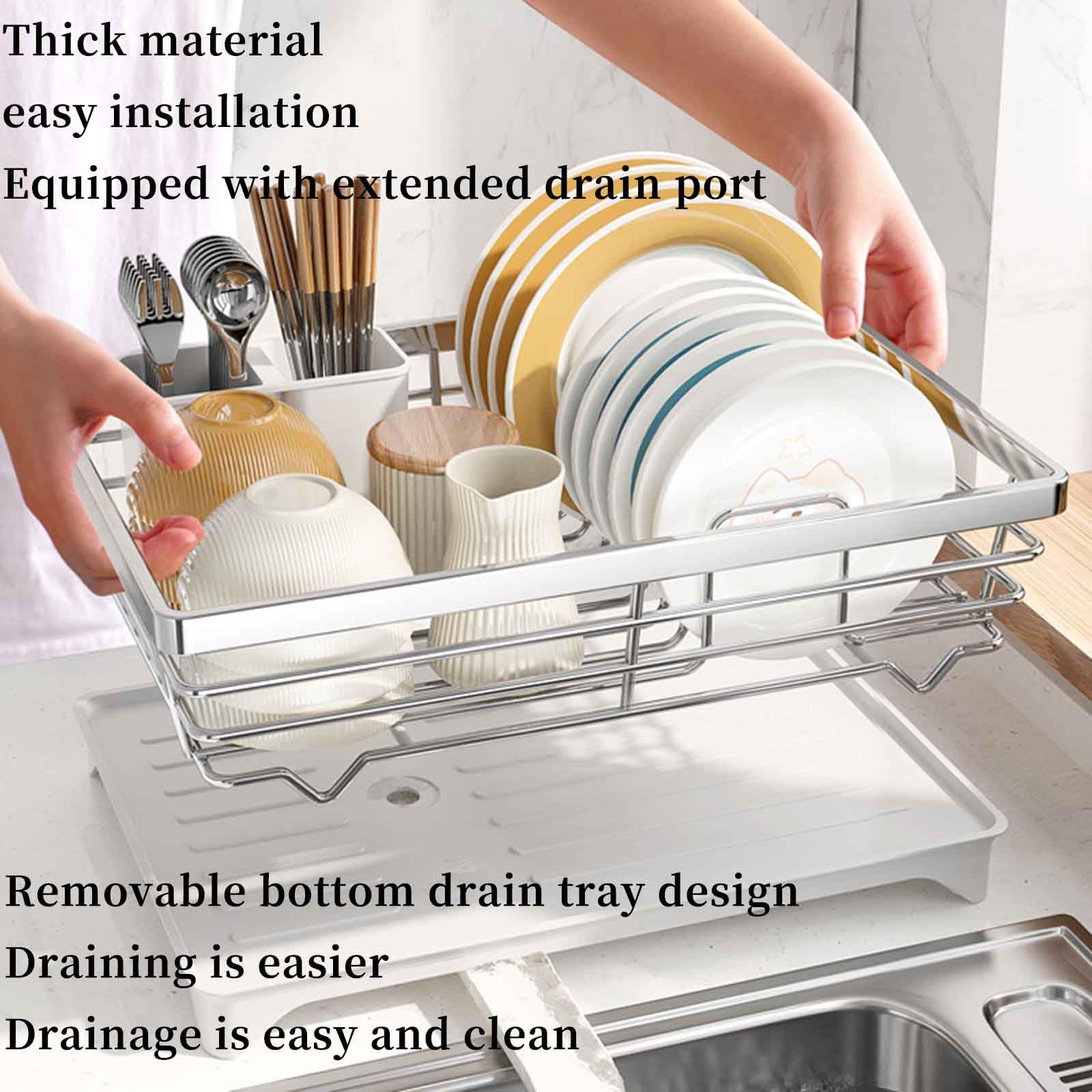 Abtropfgestell Geschirr Geschirrabtropfgestell Dish Rack Geschirrständer Abtropfhalter Ständer Abtropfgitter Geschirrablage Abtropfschale Abtropfständer Besteckkorb Edelstahl (40x26x15.5cm,silver)