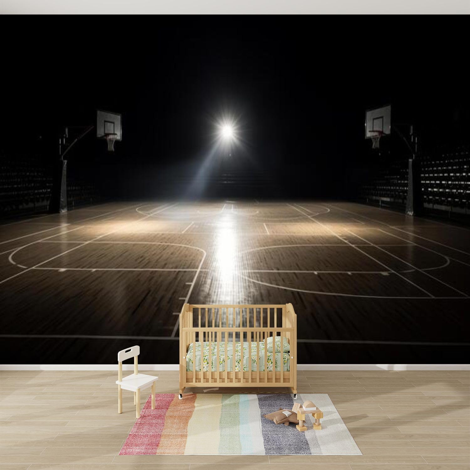 Papier peint intissé adolescents garçons motif terrain de basket 3D poster géant
