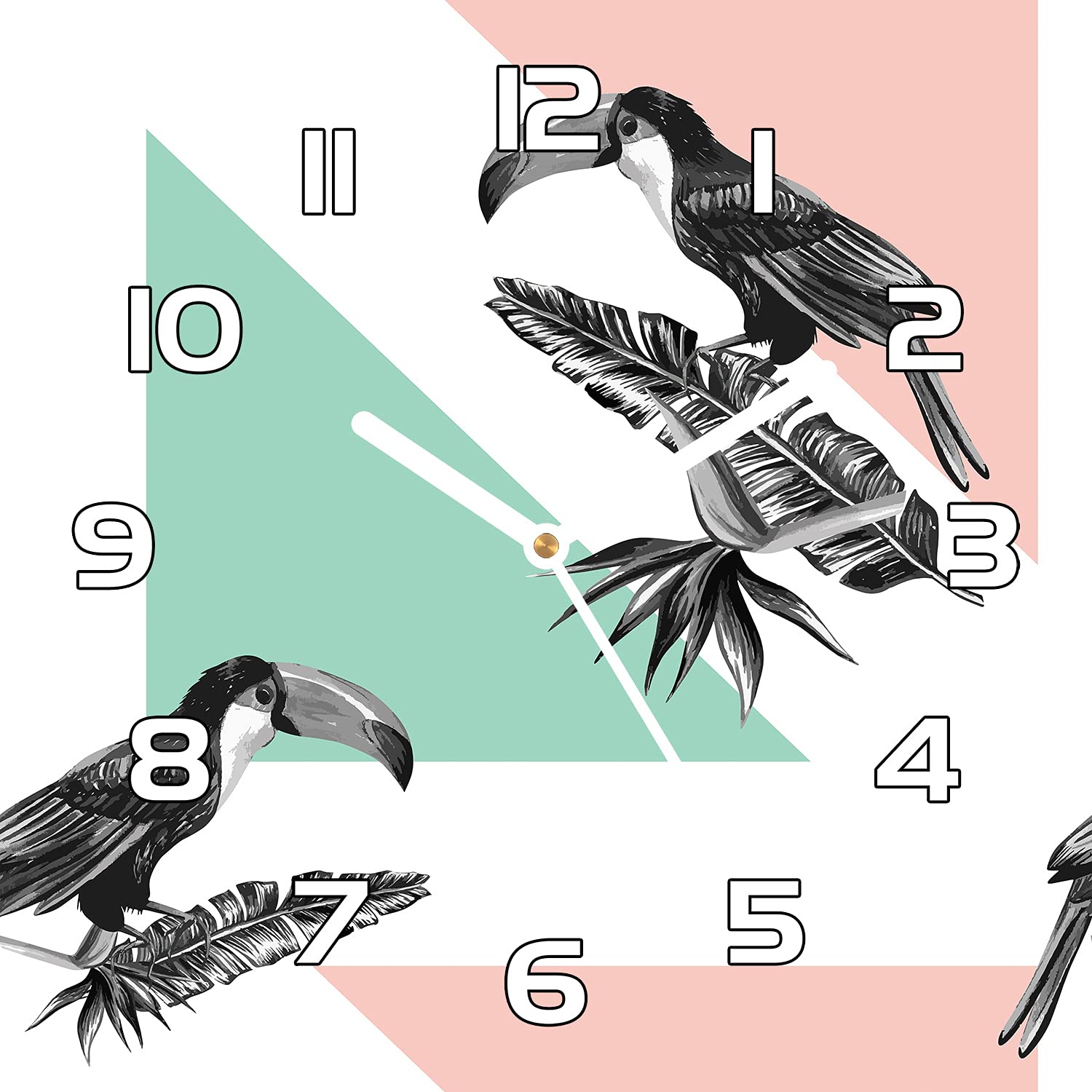 Horloge en verre 30x30 cm Toucan Triangles modernise votre salon